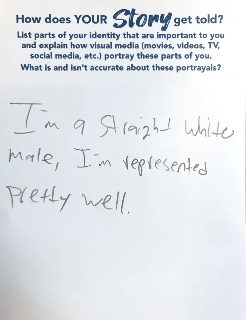 [Disclaimer: grammar left as authors intended] I’m a straight white male, I’m represented pretty well.